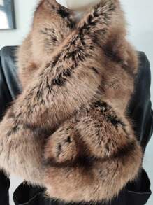 1 件仿豹纹毛多色超厚围巾，适合皮草大衣/夹克，温暖的欧洲时装秀风格冬季秋季