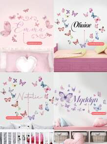 1PC 120x30CM / 47.2x11.8Inch Custom Butterfly Name Wall Sticker – Floral Design With Personalized Name – Kids Room Or Nursery Decor Back To School