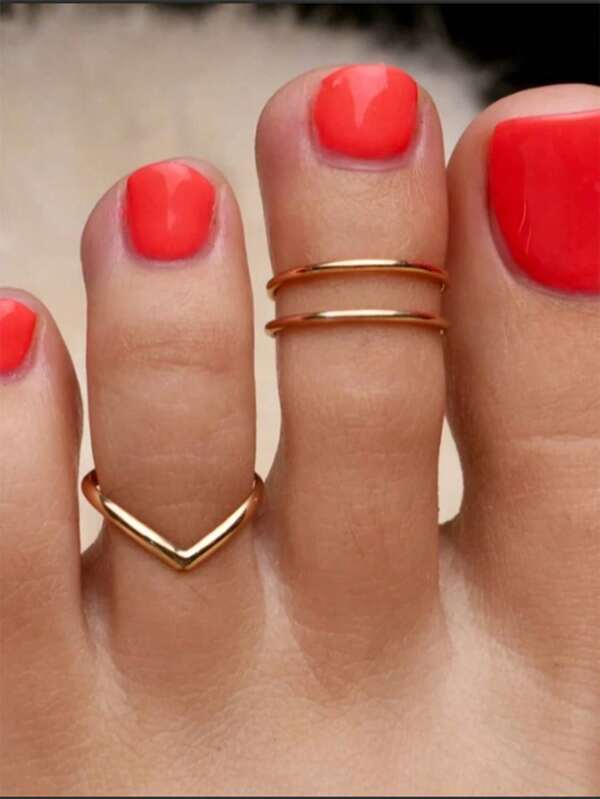 1 pieza Anillo para dedo del pie en forma de V hecho a mano de cobre dorado para mujeres, de estilo minimalista y fashionable, adecuado para la playa o citas