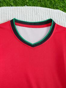 Set de 2 piezas de ropa informal deportiva de secado rápido de manga corta para niño preadolescente, adecuada para ocio, deportes, fútbol, actividades de equipo, diseño estampado
