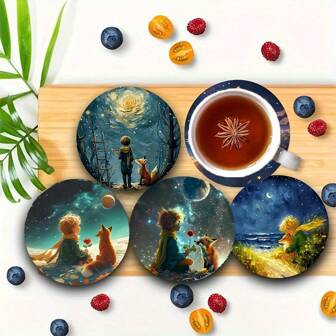 6 包异想天开的黑猫抽象艺术木质杯垫 - 手绘幽默饮料垫，适用于咖啡和茶 | 古怪的家居和餐厅装饰，独特的乔迁礼品套装