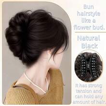 女士假发，高温丝发髻，女士造型装饰，时尚自然蓬松，夹式花朵发髻，多种颜色可选，马尾辫头饰
