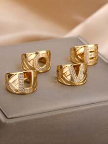 1pc Luxury Zirconia Initial Letter Rings For Women Stainless Steel Chunky Wide Open Finger Ring Hip Hop Fashion Jewelry Gifts