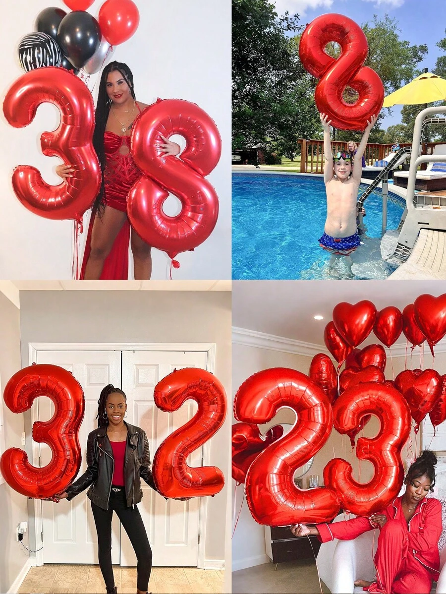 1 buah - Balon Angka Merah 40 Inci, Balon Angka Merah Helium Film Poliester Ukuran Besar, Untuk Ulang Tahun, Dekorasi Perayaan Pesta, Wisuda, Ulang Tahun Pernikahan, Pemotretan