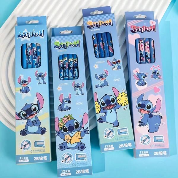 Disney 12/24 pezzi Matita con motivo a punto, matita HB con motivi di cartoni animati a tema cucito, matita da disegno in astuccio colorato, matita da cucito. Adatta per scuole, uffici ecc. e può anche essere regalata ad altri.
