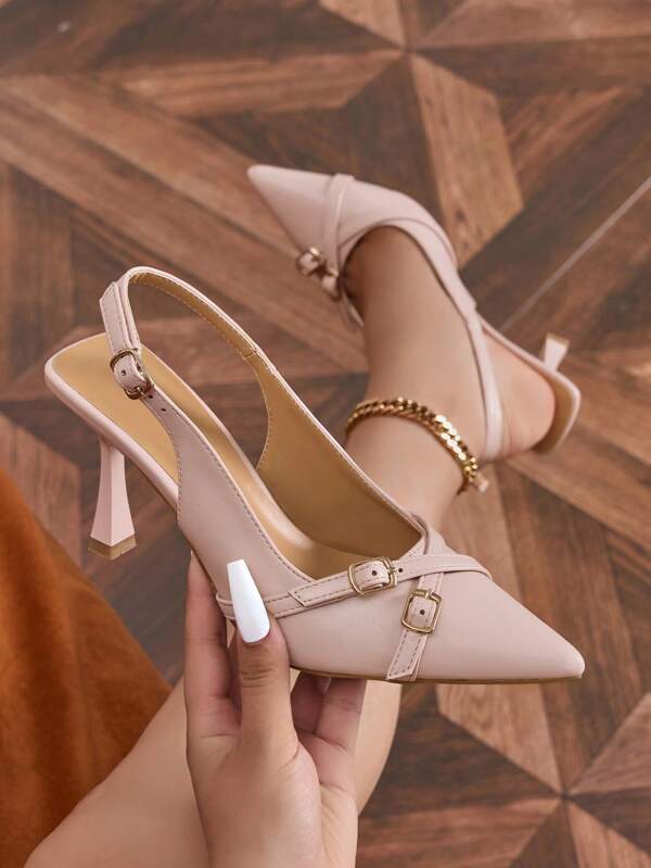 Décolleté da donna con punta affusolata, fascia incrociata, fibbia, tacco alto, nuovo stile primavera/estate, elegante, tinta unita, tacchi alti sottili