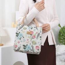 2 opciones: Bolsa de lona de alta calidad con diseño de flor roja o beige, bolsa para llevar almuerzos, salidas y compras