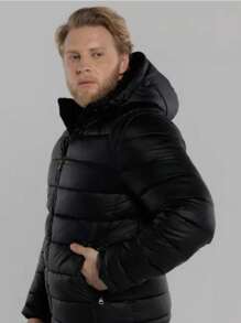Jaqueta Puffer Casaco Masculino Couro PU Gominho Inverno - Preto - Visão 6