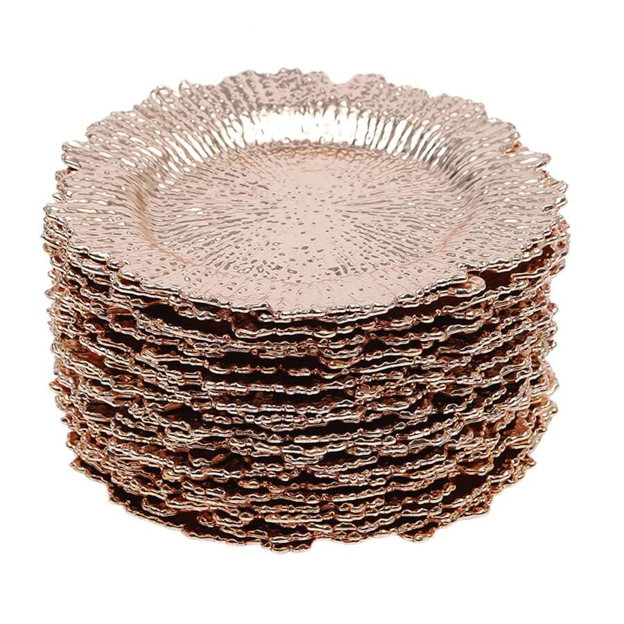24 Pack Charger Plates, Bulk Plastic Plate Chargers With Floral Reef Design Round Ruffled Rim Dinner Charger Plates - For Dinner Plates,Wedding,Party Elegant Decoration Place Mats (Rose Gold) - Rose Gold - View 1
