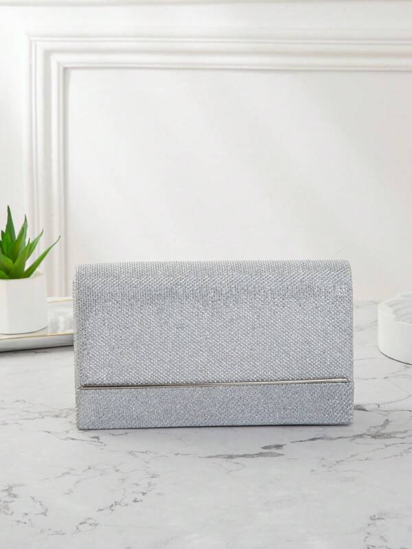 Shiny Metal Bar Stitching Clutch Bag, Solid Color Minimalist, Women's Hand Held & Crossbody, Elegant Party & Versatile Everyday
