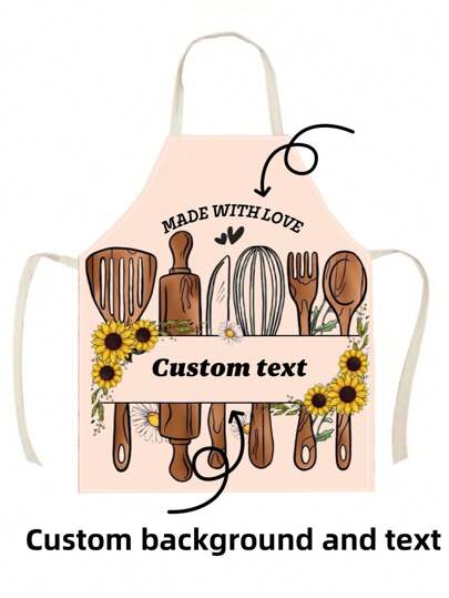 1pc Personalized Apron With Pockets, Mama Apron Made With Love, Mama Apron Gift, Customized Text & Background, Valentine, Mother's Day Or Birthday Gift For Mother Or Grandma, 55*68cm