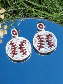一对运动休闲风手工编织米珠串珠棒球垒球元素耳环嘻哈朋克复古时尚通勤球耳环适合女性日常节日度假聚会佩戴