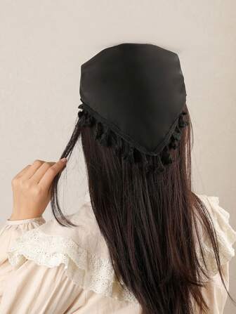 1 件女士纯色印花流苏三角围巾，头巾，适合度假、休闲街头装