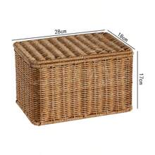 1pc Synthetic Rattan Woven Covered Storage Box Dustproof Desktop Organizer Household Storage Basket - Coffee Brown - View 10