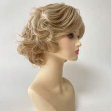 [Natural Charm] Elegancka 10-calowa blond krótka falowana peruka typu bob dla kobiet - obszerne syntetyczne włosy z grzywką, idealne do codziennego noszenia i na specjalne okazje, peruka z krótkich włosów