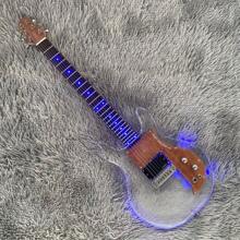Factory Brand New 6 Strings Crystal Dan ArmStrong Electric Guitar LED Blue Lights Transparent Acrylic Body Blank Headstock 24 Frets Rosewood Fingerboard Pickguard Chrome Hardware H Pickup Clear Lucite Quick Delivery