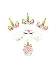 10 件蕾丝独角兽纸杯蛋糕顶部装饰，带独角兽装饰的彩虹纸杯蛋糕底材，纸杯蛋糕装饰，蛋糕装饰插件，生日派对活动装饰用品 - 彩色 - 查看 4
