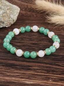 8 毫米绿色东陵石幸运手链，吸引财富、繁荣、消极能量和平静，瑜伽冥想珠宝，适合男女 - 綠色 - 查看 2