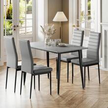 Dining Table And Chairs Set Of 4, 120CM Marble Effect Dining Table With 4 Faux Leather High Back Dining Chairs,Modern Dining Table Set For Home/Kitchen Office - Grey Table and 4 Grey Chairs - View 4