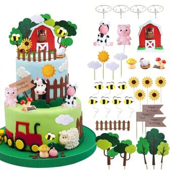 31 PCS Farm Animal Cow Cake Topper Decorations For Farm Animal Theme Birthday Shower Party Wedding Anniversary Cake Decoration,Christmas