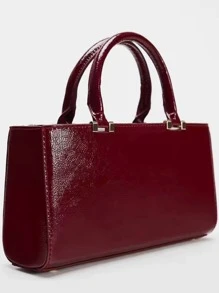 跨境女包秋季新品，深红色纹理高级迷你单肩斜挎手提包，时尚百搭，防水面料，可调节金属五金链条，适合聚会通勤 - 酒紅色 - 查看 2