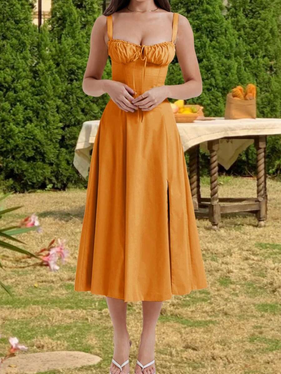 Summer Dresses For Women Y2k Sleeveless Midi Dress Bandage Formal Cocktail Prom Party A-Line Dress High Splitting Long Skirt For Nightclub Slim Fit Backless Flowy Dress Summer Vacation Beach Dress Sundress Graduation Dress French Cottagecore Floral Dress