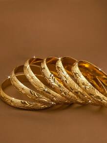 1/3/6件装金色手工小麦耳环手链，24K镀金，宽10毫米，适合女性佩戴，无包装 - 金色 - 查看 4