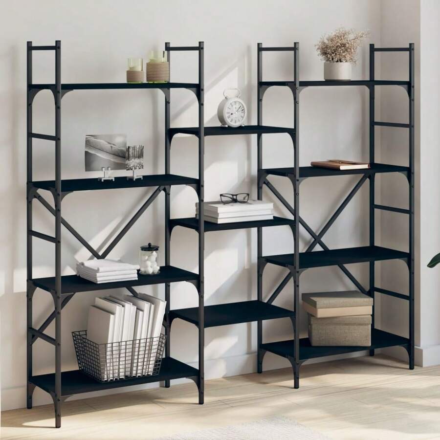 Bibliothèque noire 160x28,5x136,5 cm en bois d'ingénierie