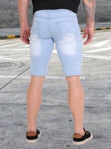 Bermuda Jeans Shorts Color Dark Black Medium Light Men's High Quality With Elastane Sport Factory Store - 淺色水洗藍 - 查看 3