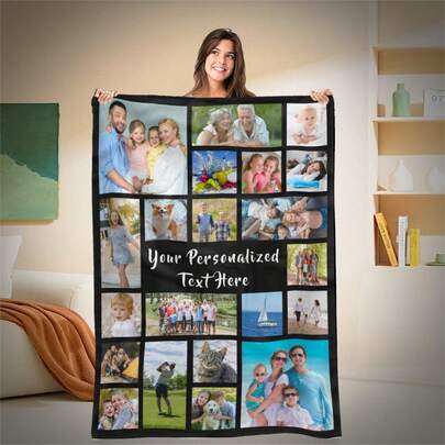 1pc Customized Photo Blanket , Personalized Photo Blanket , Personalized Photo Memory Blanket, Blanket Use For Bedding/Sofa/Indoor/Outdoor, Friend Gift,Family Gift, Birthday Gifts, Wedding Gifts, Gift For Friend, Gift For Her,Gift For Girlfriend, Gift For Mom/Dad,Washable,Lightweight,Breathable, Cozy,Comfortable,Warm,Soft,Simple,Custom,Unique,Personalized,Ideal Gifts For Him,Ideal Gifts For Her,Ideal Gifts For Boyfriend,For Anniversaries,For Graduation,For Housewarming,For Weddings,For Birthdays,Sofa,Bed,Car,Tea Room,Bedroom,Living Room ,Forever Love, Collage Photo Blanket