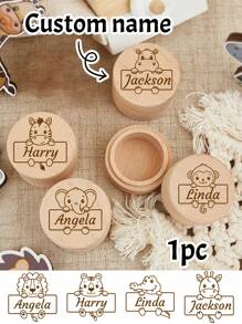 Custom Wooden Tooth Fairy Box, Personalized First Tooth Keepsake, Customized Name Storage Case, Customizable Gift For Birthday, Newborn Shower Gift - Style a - View 2