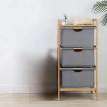 Bamboo Storage Rack, Organizer Rack With 3 Fabric Drawers For Bedroom Living Room Bathroom Outdoor Decor - Grey - View 5