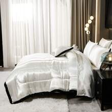 Satin Bed In A Bag 8 Pieces Queen Size Silk Like Black Comforter Set Luxury Silky Bedding Set Soft Lightweight Comforter Set Ruffle Sheet Set - 白色 - 查看 6
