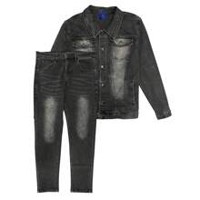 Men's Denim Classic Jean Suit Outfit - 黑色 - 查看 1