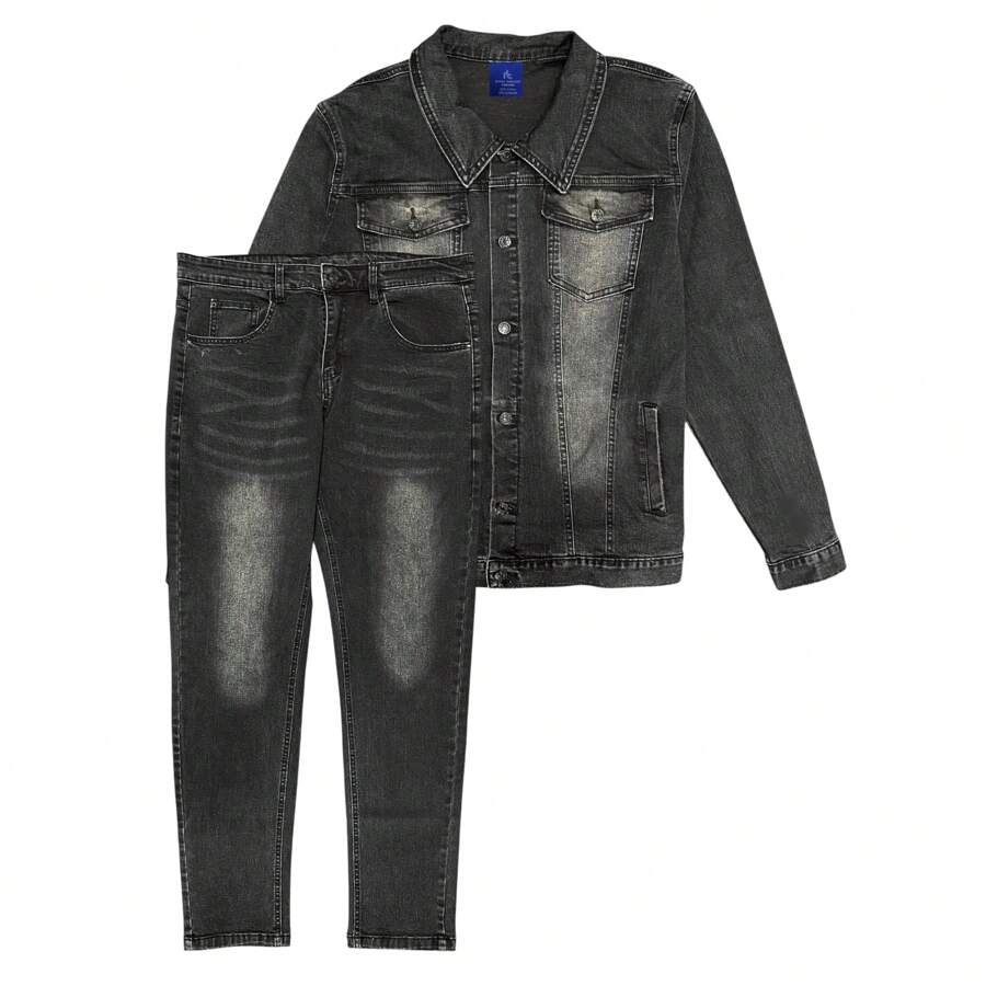 Men's Denim Classic Jean Suit Outfit - 黑色 - 查看 1