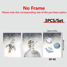 Juego de 3 piezas de arte de pared de lienzo con temática espacial - Pinturas de acuarela en lienzo con motivos de astronautas, cohetes y planetas - Decoración minimalista moderna para sala de estar, dormitorio y oficina en el hogar, perfecto para decoración de habitaciones - Material de lienzo (enmarcado) - Regalo para cumpleaños y graduación - multicolor - Ver 11