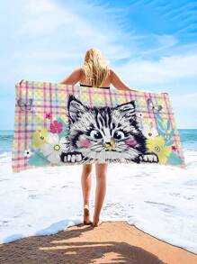1 件可爱猫咪沙滩巾，超细纤维超大沙滩毯，超强吸水浴巾，适合旅行泳池潜水冲浪瑜伽露营，成人和儿童各种尺寸，沙滩配件 - 彩色 - 查看 4