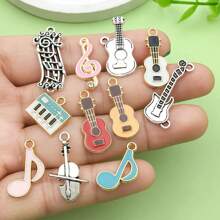 50pcs Mix Enamel Assorted Music Charms Antique Silver Guitar Notes Piano Musical Instruments Golden Plated Pendants For Jewelry Making DIY Craft Keychain Ornament Craft Accessories - Multicolor - View 2