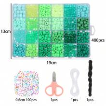 24 Grid 480pcs/Box Green Series Small Pony Acrylic Beads Box Set DIY Festival Gift Kit For Jewelry Making Green Bracelet Necklace Accessories