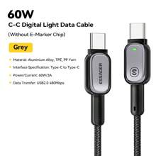 ESSAGER Cable de carga rápida de 100W Tipo C a Tipo C, 60W, 480Mbps para transferencia de datos, color gris - Gris - Ver 10