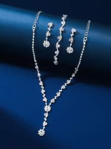 3pcs/Set Fashionable Simple Jewelry Set, Rhinestone Necklace, Earrings, Bracelet For Women