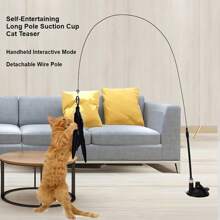1 Pc Interactive Cat Teaser Toy With Suction Cup, Self-Entertaining Long Pole, Plastic, Handheld Kitten Teasing Stick, With No Battery Required For Indoor Cats