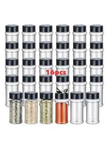 6 件/16 件带盖塑料盐和胡椒瓶套装，5 盎司/150 克透明香料罐容器，防潮香料分配器，用于储存盐、糖、香料、草药和粉末 - 黑色(16裝) - 查看 8