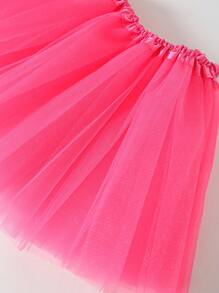 Young Girl' Solid Color Tulle Tutu Skirt, Versatile And Suitable For Stage Performance, Casual Style - Pink - View 5