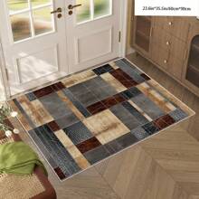 1pc Crystal Velvet Embossed Plaid Area Rug/Doormat - 5mm Thick, Waterproof, Non-Slip, Easy Clean, Machine Washable, Soft & Comfortable, Suitable For Entryway, Kitchen, Living Room, Bedroom, Hallway, Bathroom, Laundry Room - Carpet Decor