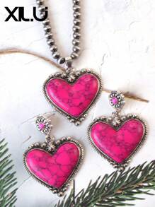 1 set de collar con colgante y aretes de estilo retro y país del oeste antiguo con diseño exagerado de color turquesa al estilo del Día de San Valentín para mujeres