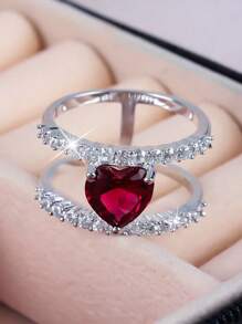 1 件浪漫心形锆石戒指，情人节礼物，结婚周年纪念礼物，送给女朋友、妈妈、母亲、母亲节、礼物 - 愛心 - 查看 4
