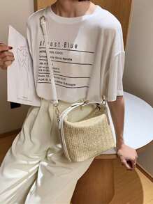 2024新款休闲时尚草编单肩包，草编斜挎包，草编手提包，草编包 - 白色 - 查看 4