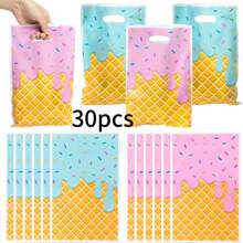 10pcs/20pcs/30pcs/50pcs Ice Cream Party Gift Bag, Summer Cute Ice Cream Theme Pink Blue Ice Cream Dessert Cake Pattern, Birthday Wedding Gender Reveal Party Summer Pool Party Gift Packaging Bag, Handbag, Dessert Candy Small Gift Storage Bag