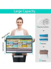 1pc/2pcs/3pcs Clothes Storage Bags With Lid 90L, Large Clothing Storage Boxes Box With Zip Foldable, Fabric Bedding Closet Organizers, Used For Quilt Duvet Blankets Pillows Toy Sweater